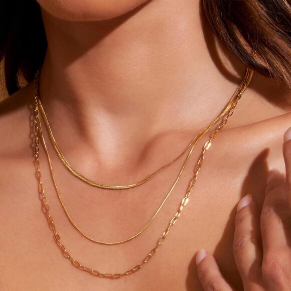 Women's Stackable Dainty Gold Plated Simpl Diamond Trendy Chain Pendant Necklace - Picture 2 of 5